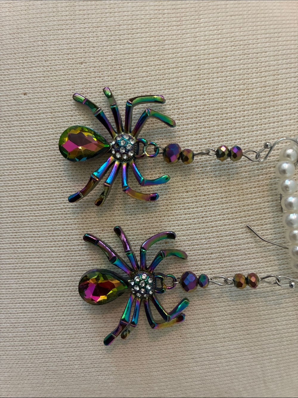 Iridescent Spider Dangle Earrings with Teardrop Crystal